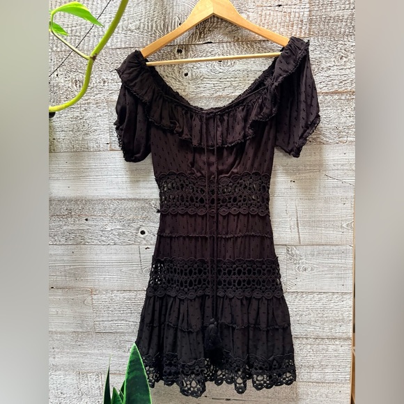 Free People Dresses & Skirts - Free People | "Cruel Intention" Boho Crochet Lace Mini Dress - 6, Black FLAW